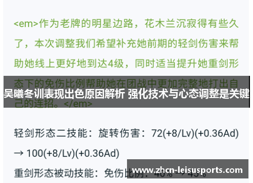 吴曦冬训表现出色原因解析 强化技术与心态调整是关键